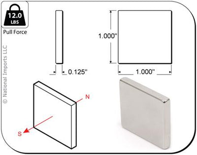 1" x 1" x 1/8" Block Magnets, 4-count