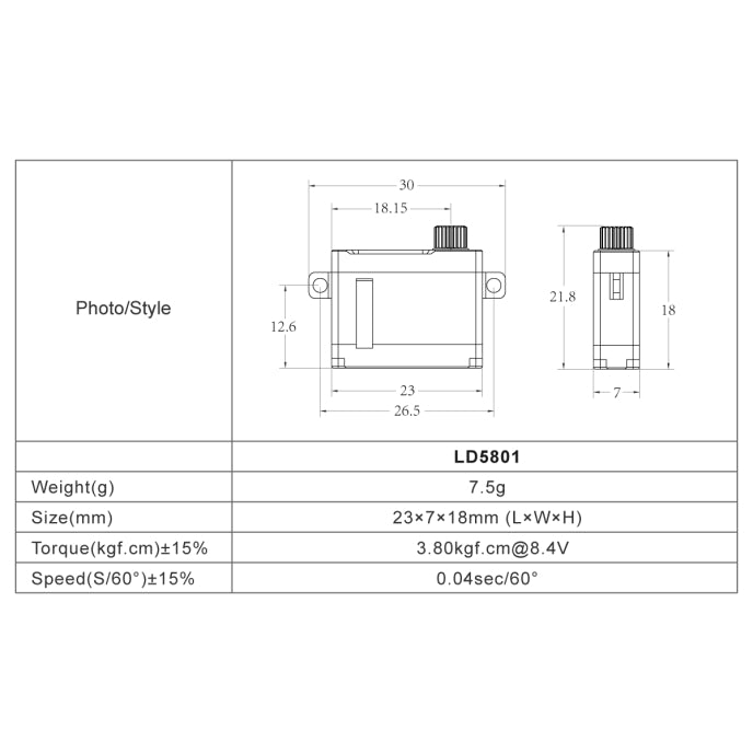 FrSky Xact LD5801 Wing Servo, 3.8Kg (52 oz in), 0.04 sec - 7.5g