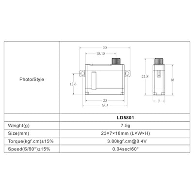 FrSky Xact LD5801 Wing Servo, 3.8Kg (52 oz in), 0.04 sec - 7.5g