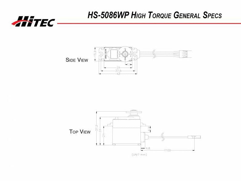 Hitec HS-5086WP Waterproof Servo - 3.6 KG (50.00 oz in), .15 sec
