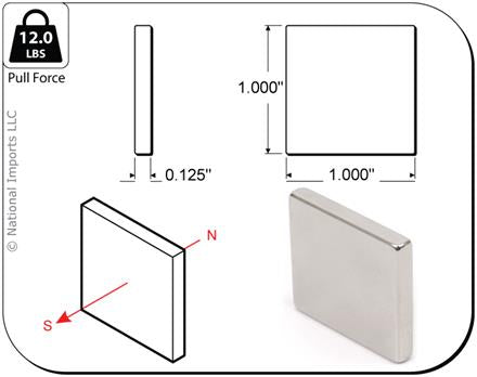 1" x 1" x 1/8" Block Magnets, 4-count