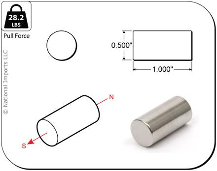 1/2" x 1" Rod Magnets, 2-count